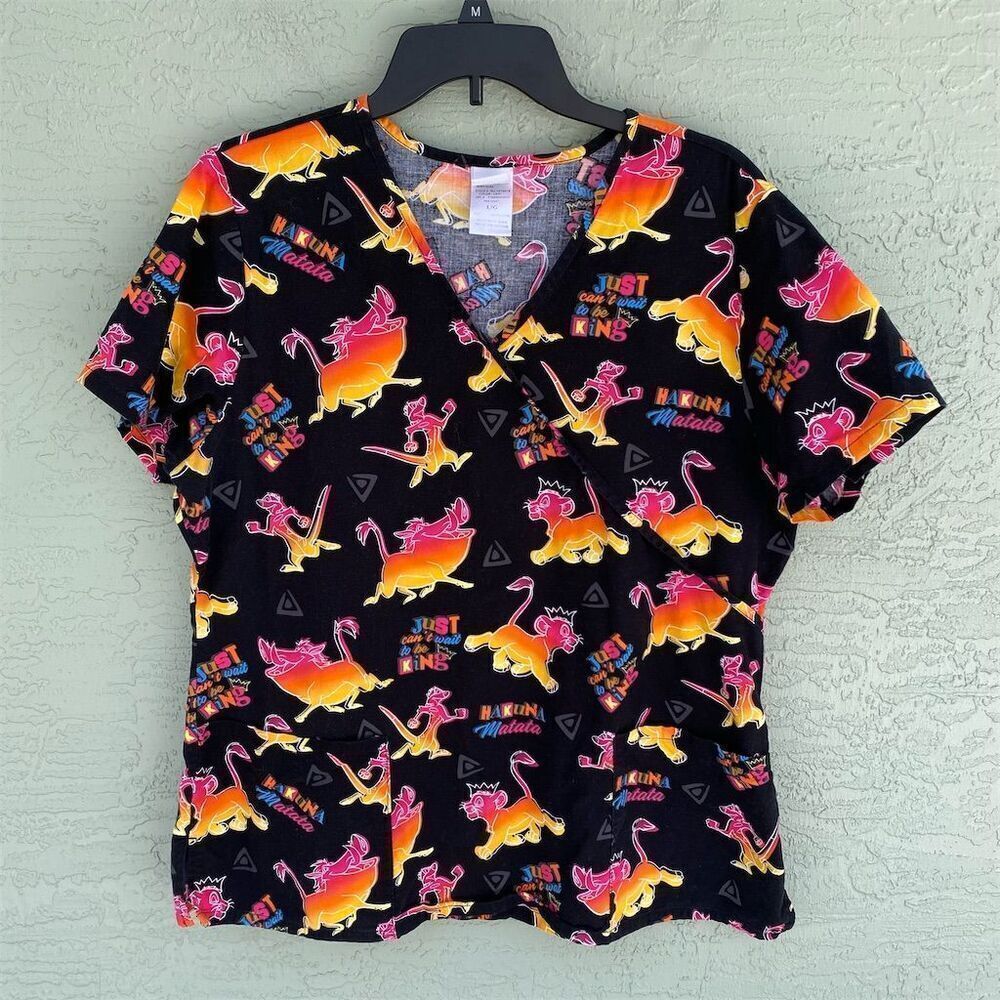Disney Women's The Lion King Hakuna Matata Scrub Top Size L Multicolor
